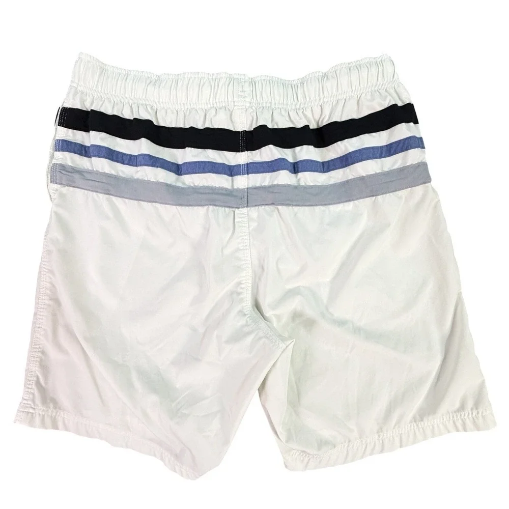 Mens Swim Trunks White UPF 50+ Stripe‎ Elastic Waist Drawstring XXL